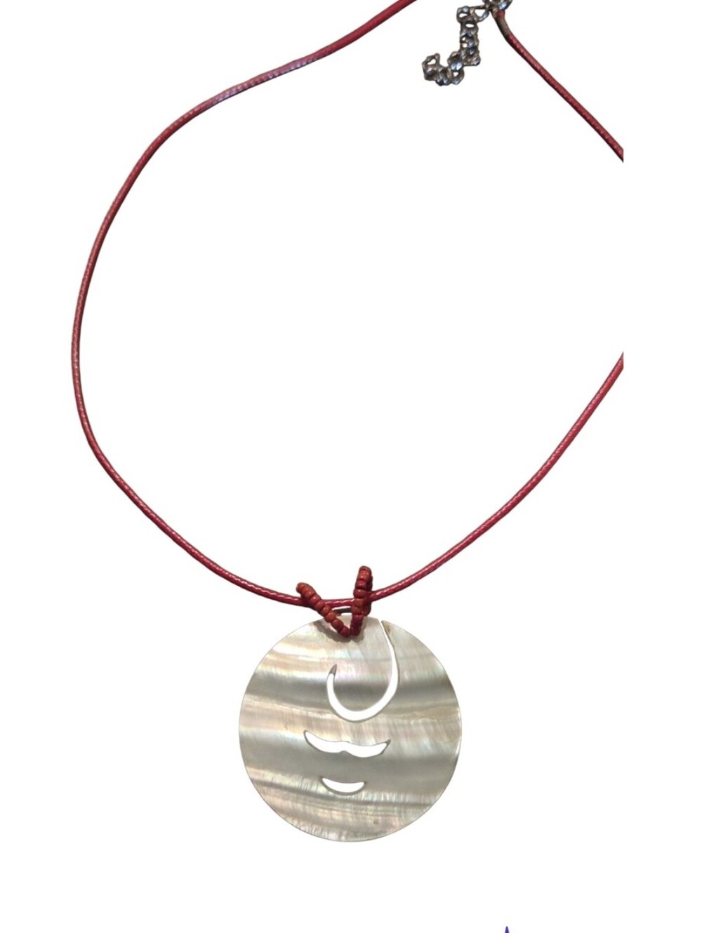 Mother-of-Pearl Disc Pendant Necklace with Red Cord